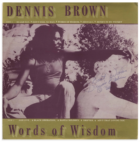 Dennis Brown Signed Album for ''Words of Wisdom'' -- Bob Marley Called Brown His Favorite Singer